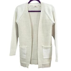 Cat & Jack White with Gold Sparkle Accent Open Cardigan Sweater Sz. Girl's 10/12